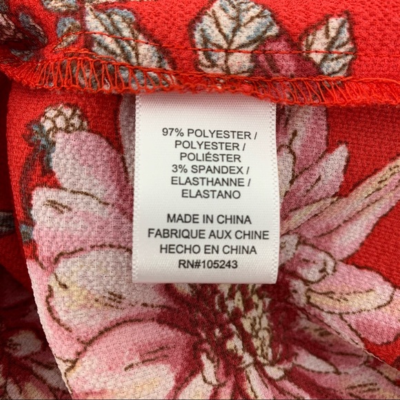 Bobeau Double Ruffle Red Floral Mixed Boxy Blouse - Picture 8 of 9